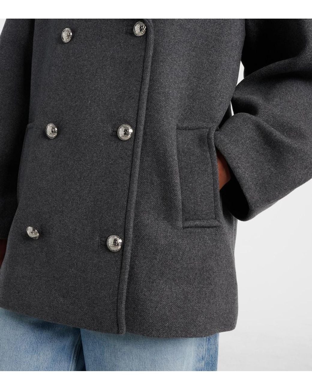 Ganni Gray Oversized Wool-Blend Peacoat