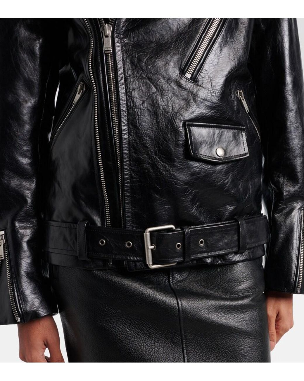 Saint Laurent Black Padded Leather Biker Jacket
