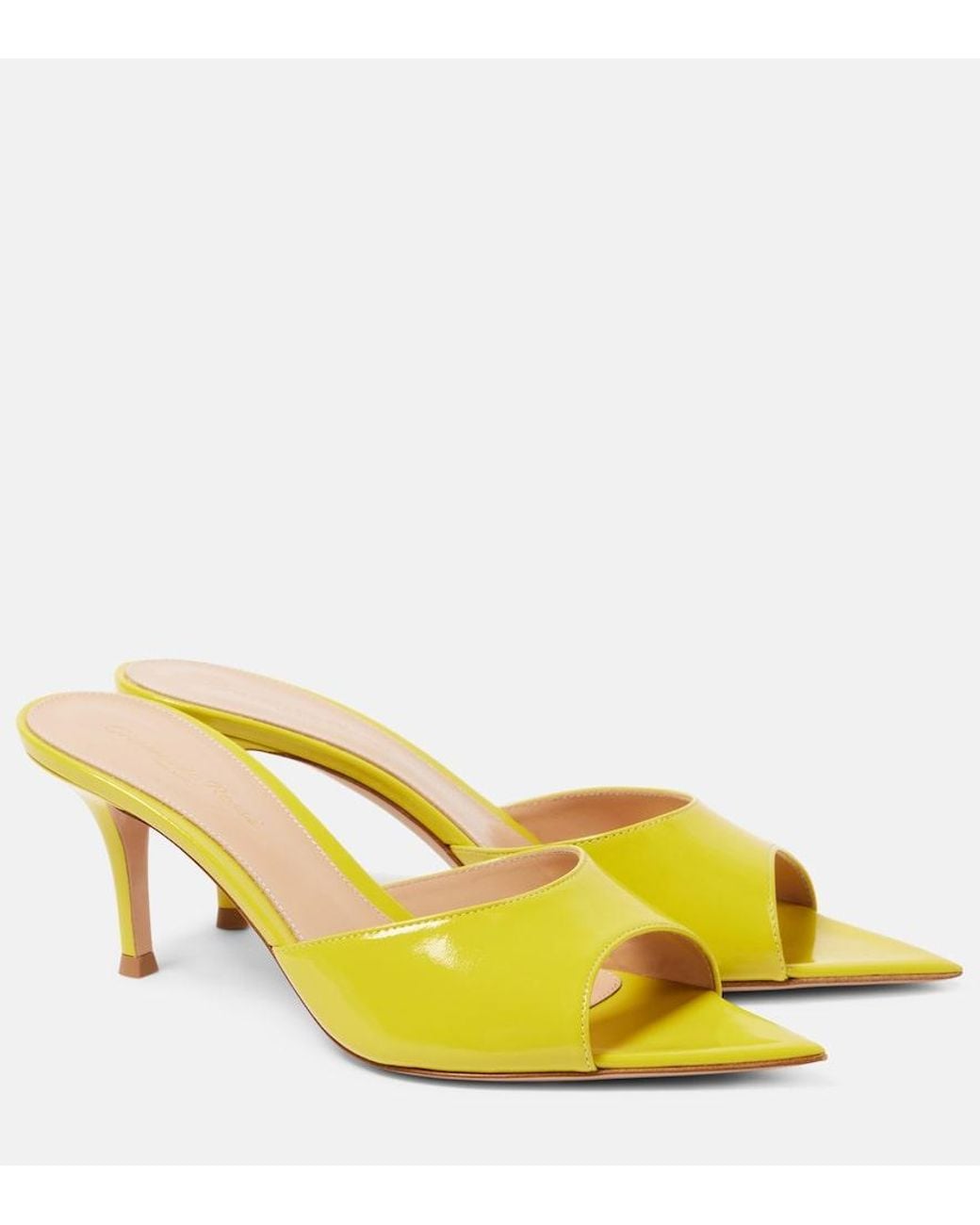 Gianvito Rossi Yellow Pat 70 Leather Mules