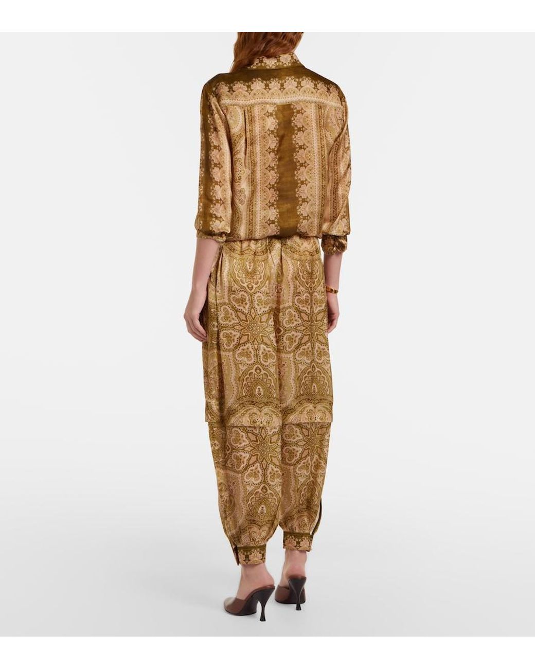 Zimmermann Natural Luna Paisley Silk Satin Balloon Pants