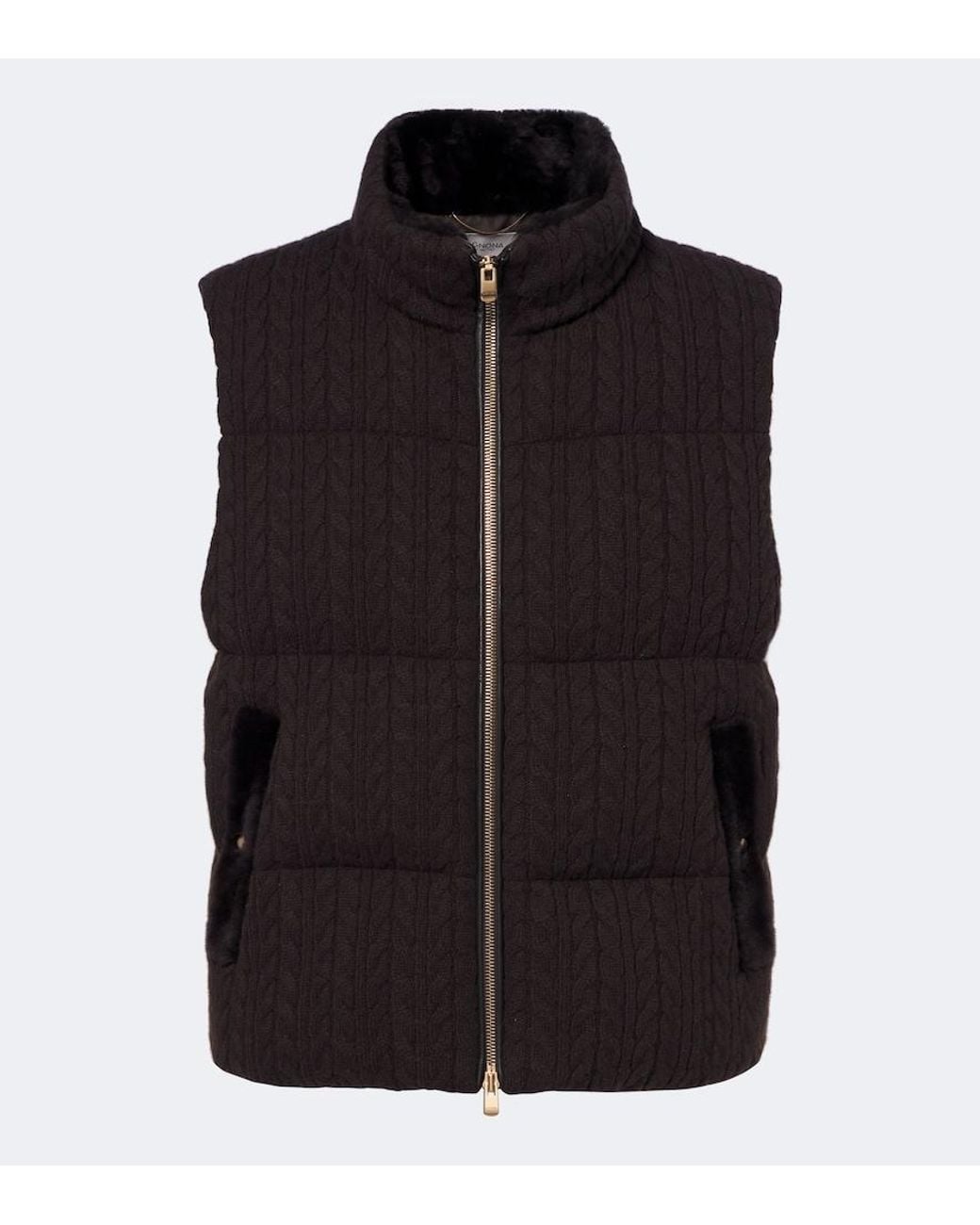 Agnona Black Cable-Knit Cashmere Puffer Vest
