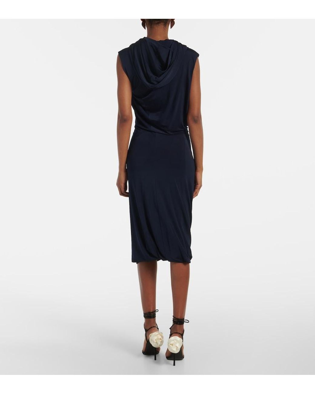 Magda Butrym Blue Hooded Jersey Midi Dress