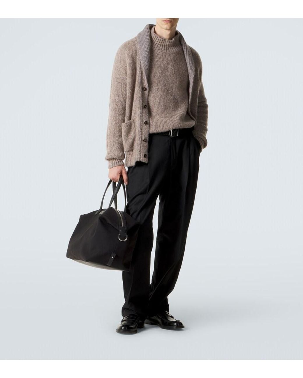 Brioni Black Leather-Trimmed Canvas Duffel Bag for men