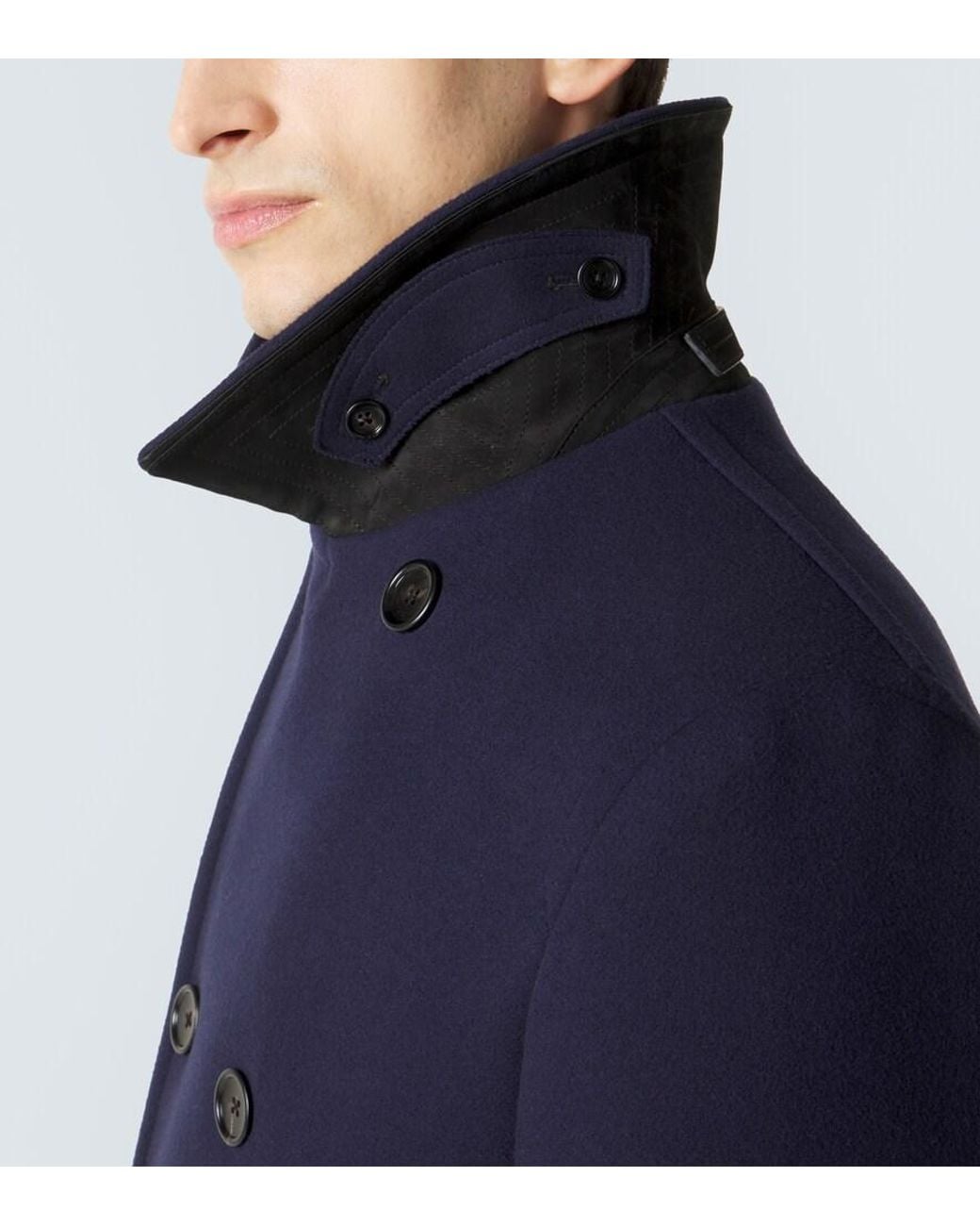 Tom Ford Blue Wool Felt Peacoat for men