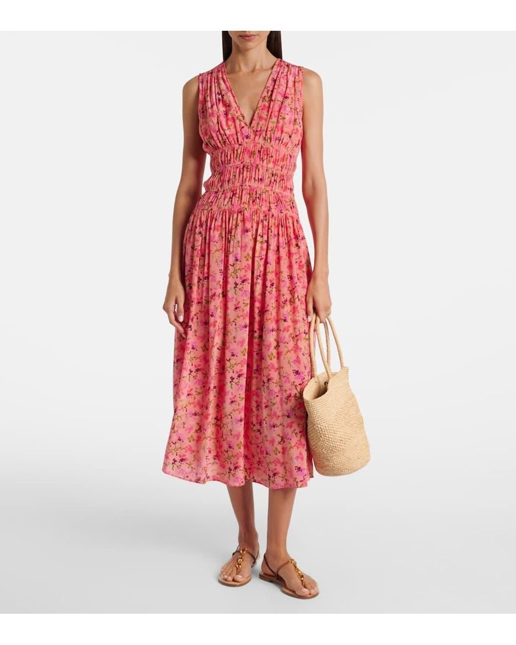 Ulla Johnson Red Sylvie Floral Silk Midi Dress