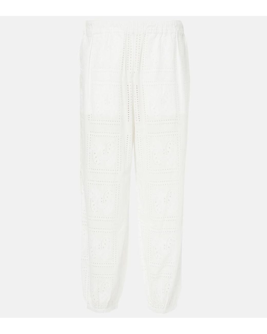 Tory Burch White Broderie Anglaise Cotton Cropped Pants