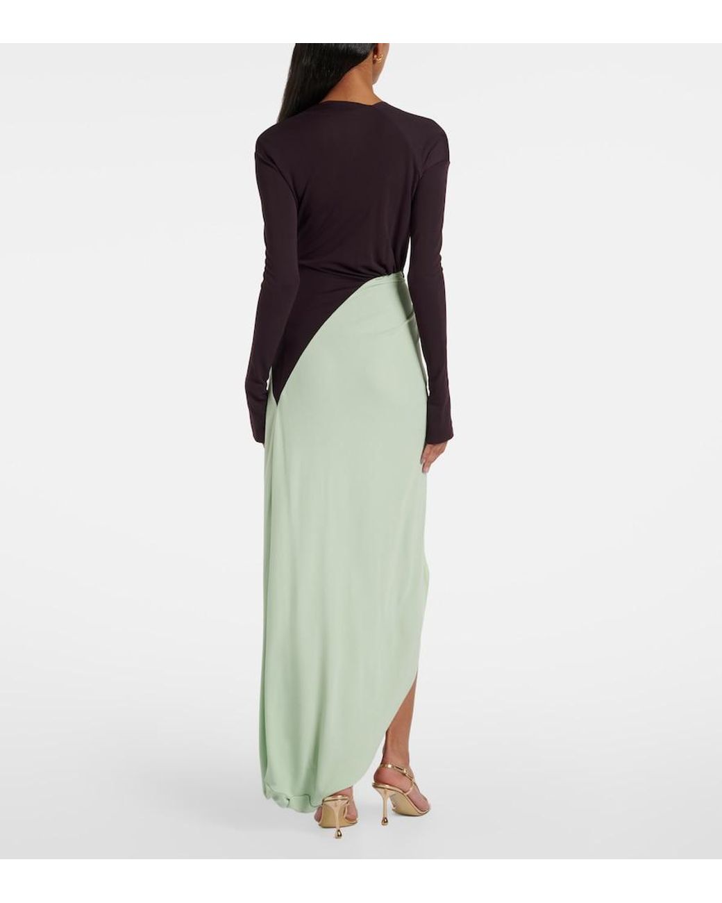 Victoria Beckham Green Knot-Detail Jersey Gown
