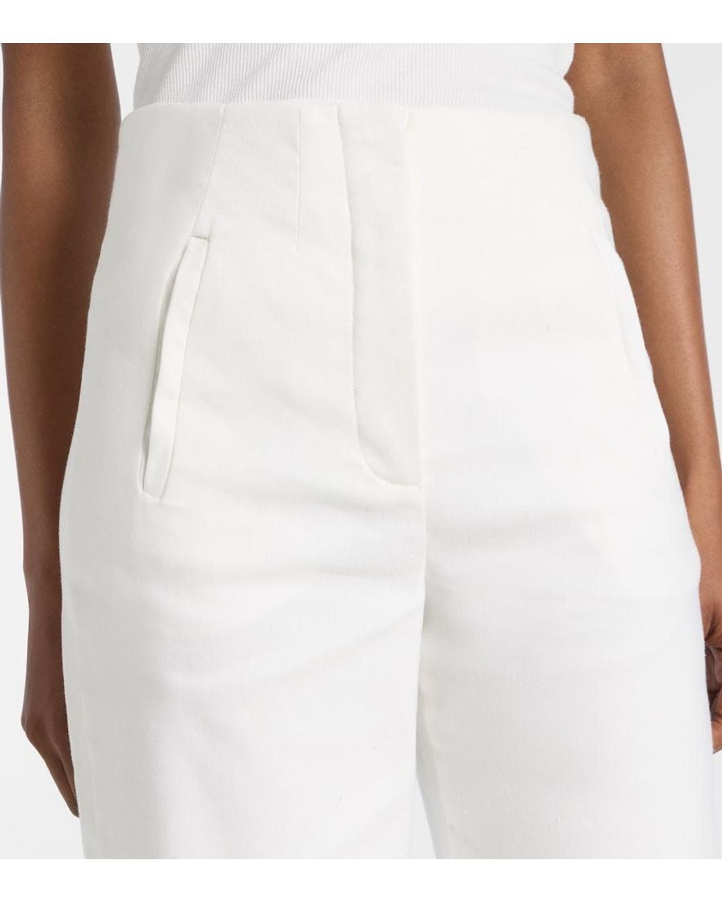 Veronica Beard White Jude Linen-Blend Wide-Leg Pants