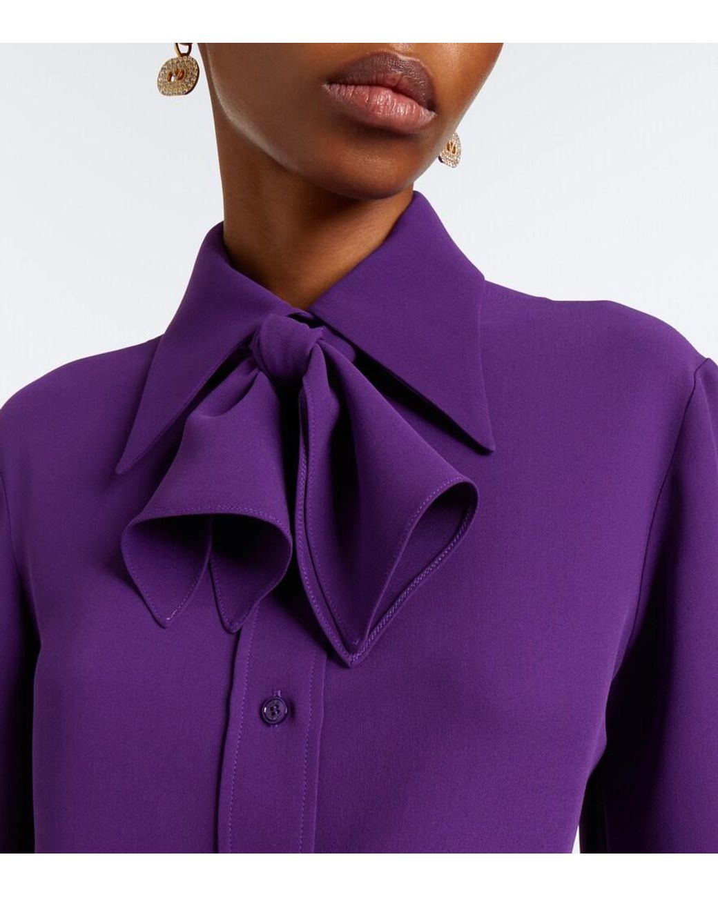 Valentino Garavani Purple Cady Couture Tie-Neck Blouse