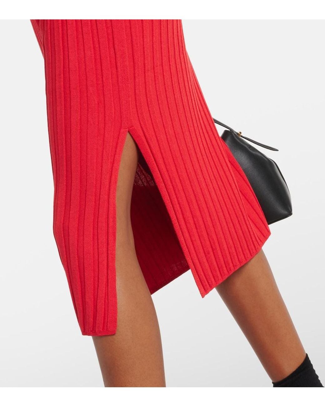 Joseph Red Ribbed-Knit Midi Skirt