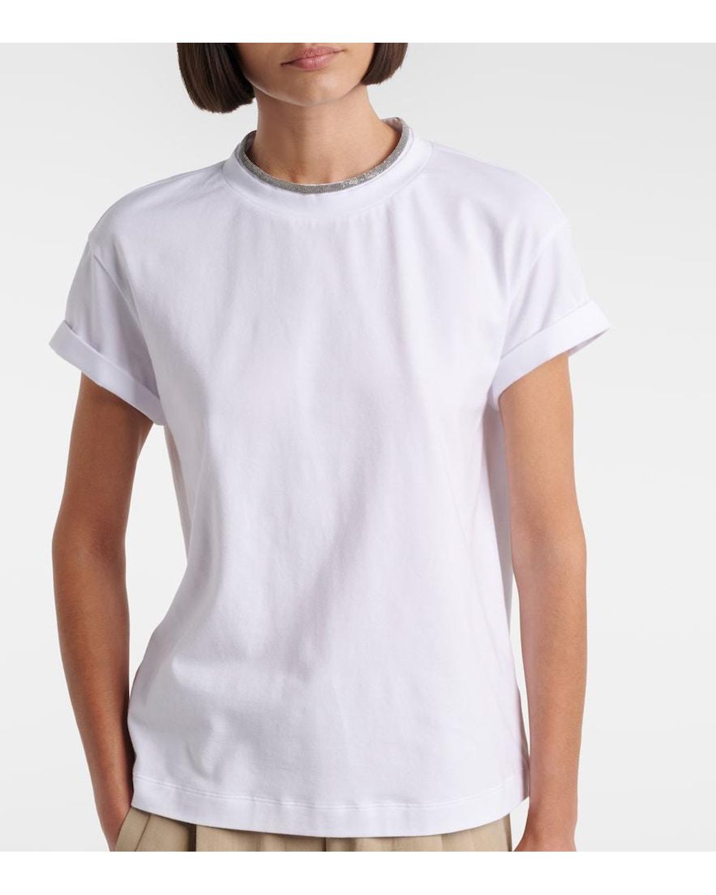 Brunello Cucinelli White Cotton-Blend T-Shirt