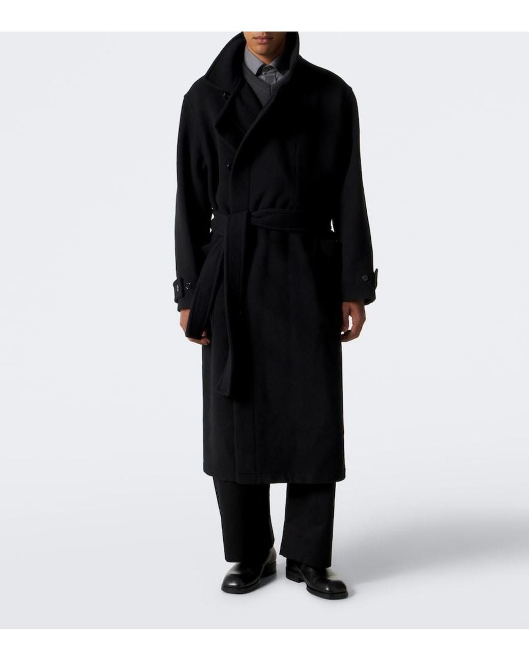 Lemaire Black Double-Sided Wool Coat for men