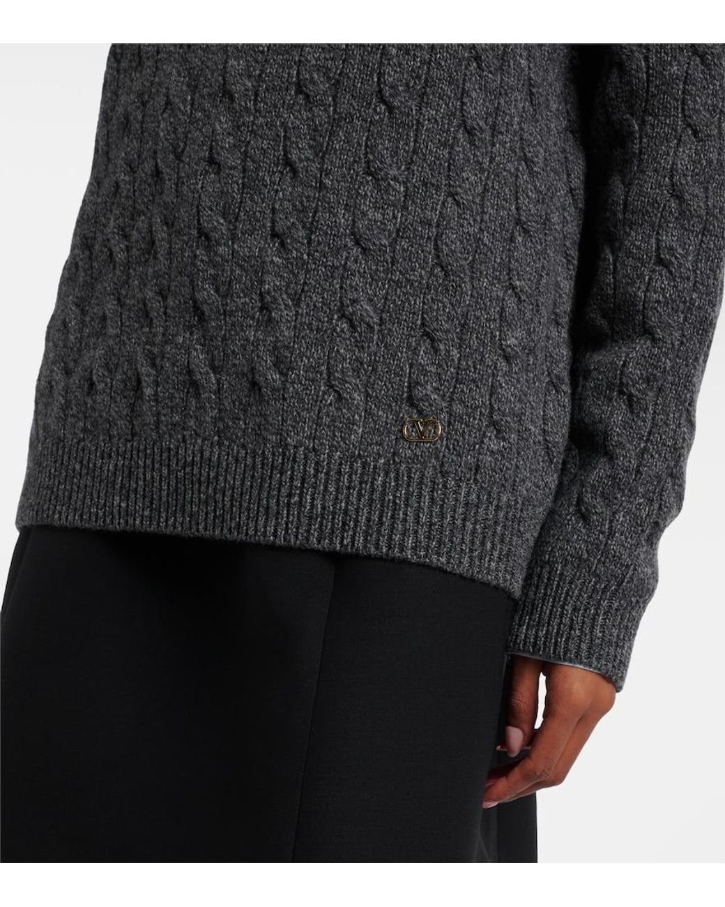 Valentino Garavani Gray Cable-Knit Virgin Wool Mouline Sweater