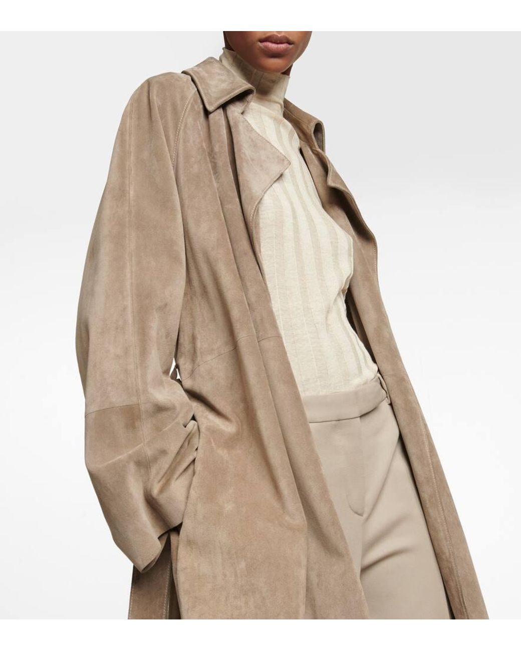 The Row Poseidone Suede Coat in Natural Lyst