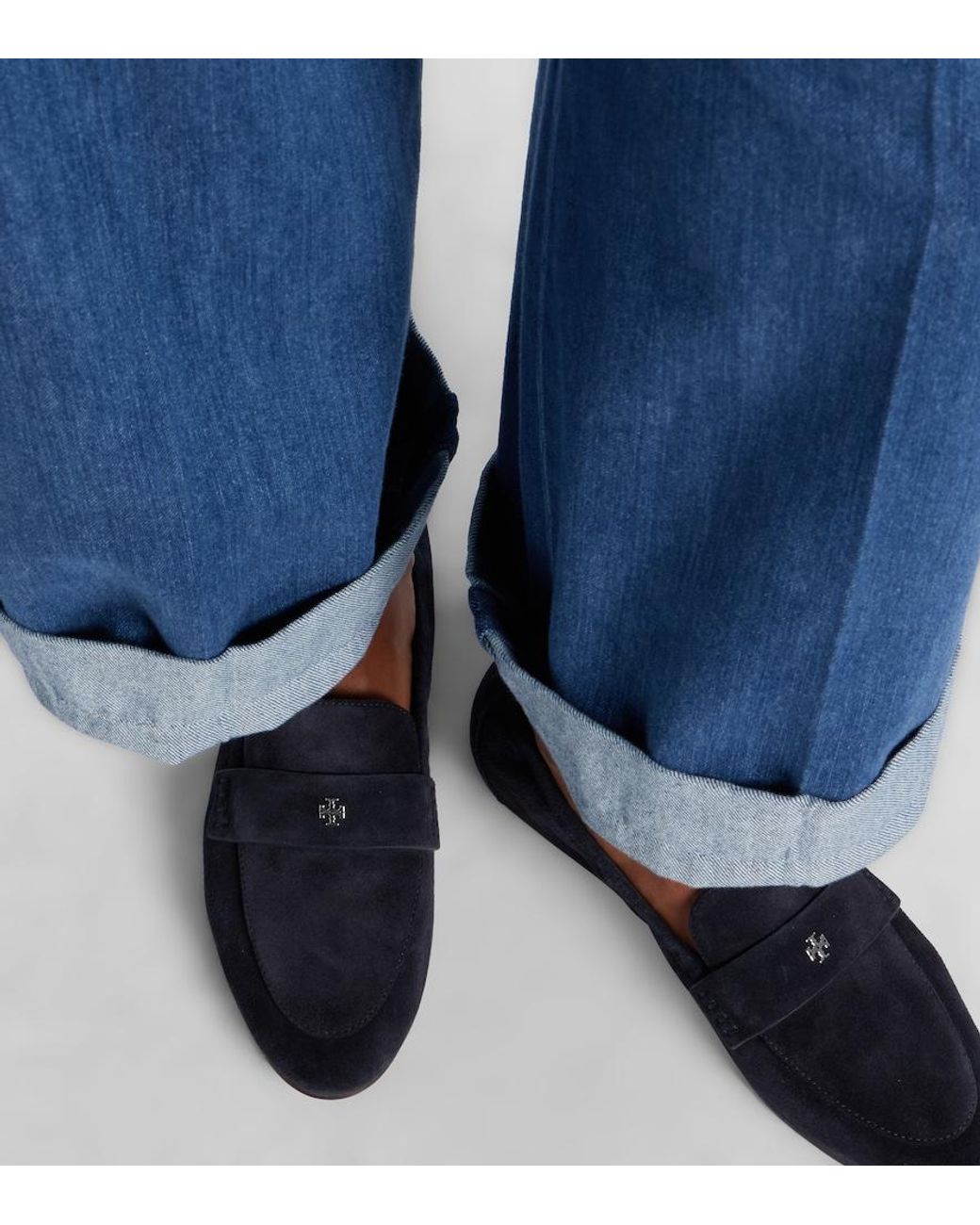Tory Burch Blue Logo Suede Loafers