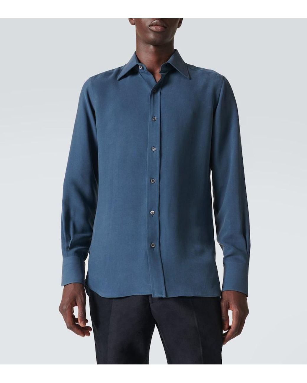 Tom Ford Blue Silk Twill Shirt for men
