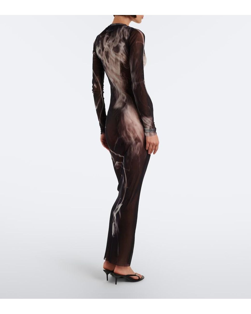 Jean Paul Gaultier Gray Printed Mesh Maxi Dress