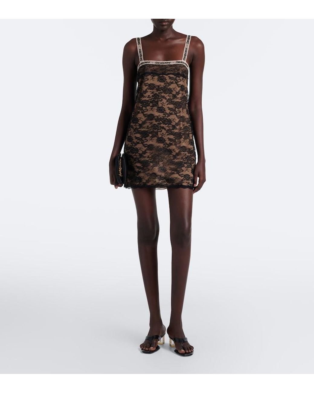 Saint Laurent Brown Lace Minidress