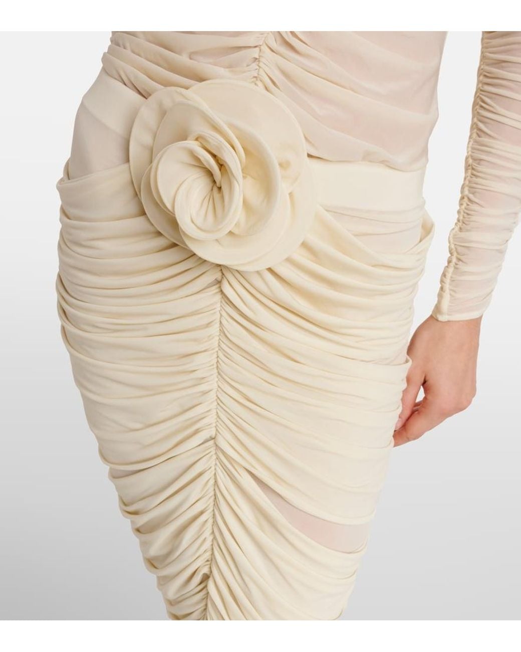 Magda Butrym Natural Floral-Applique Ruched Midi Skirt
