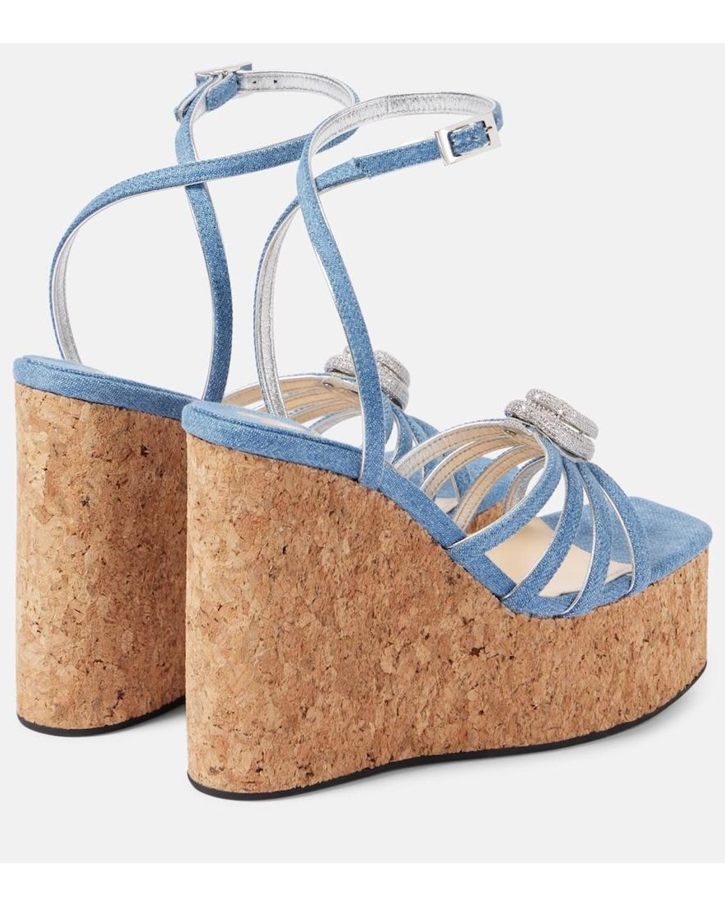 Mach & Mach Blue Double Heart Denim Wedges