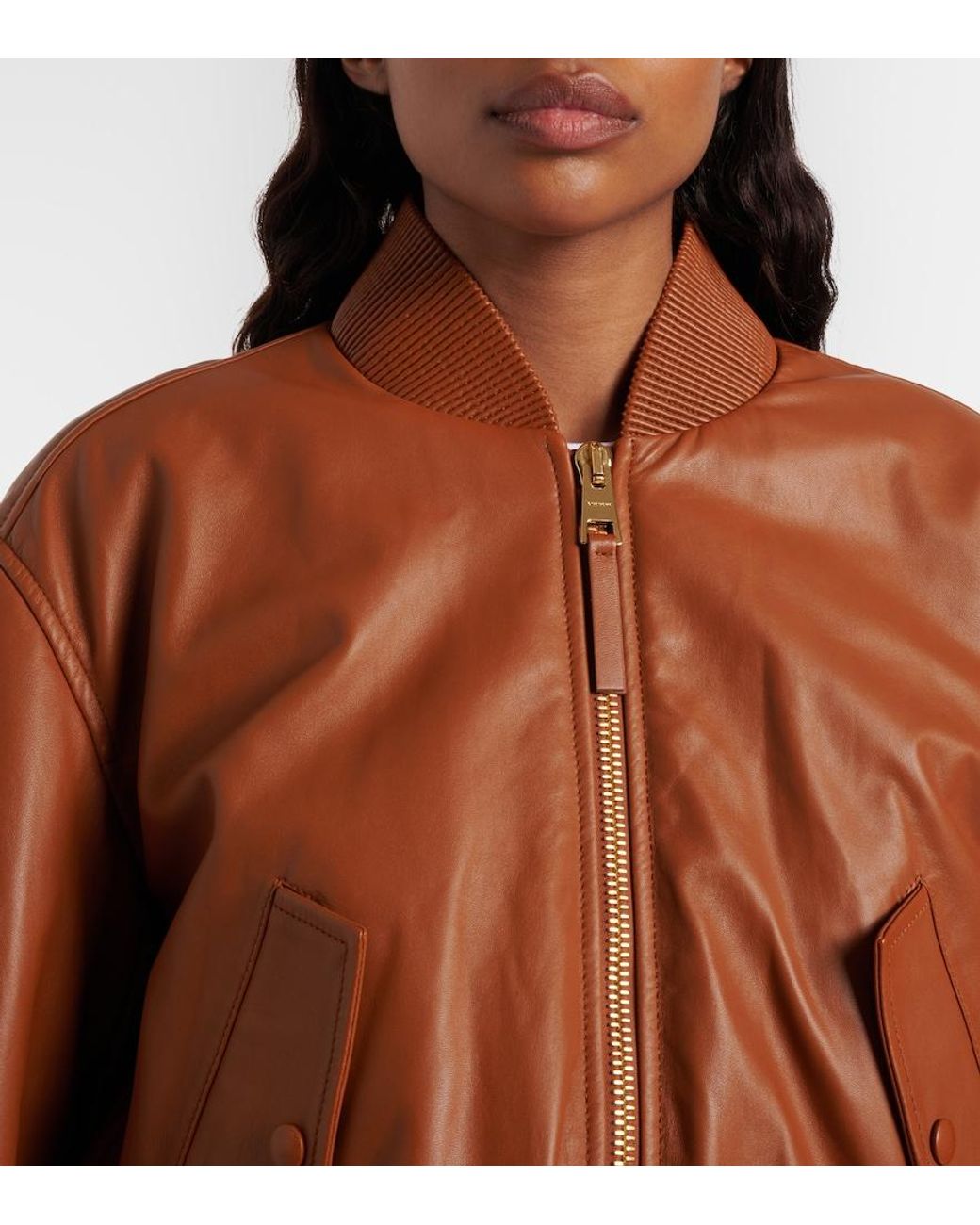 Givenchy Brown Cocoon Cropped Leather Bomber Jacket