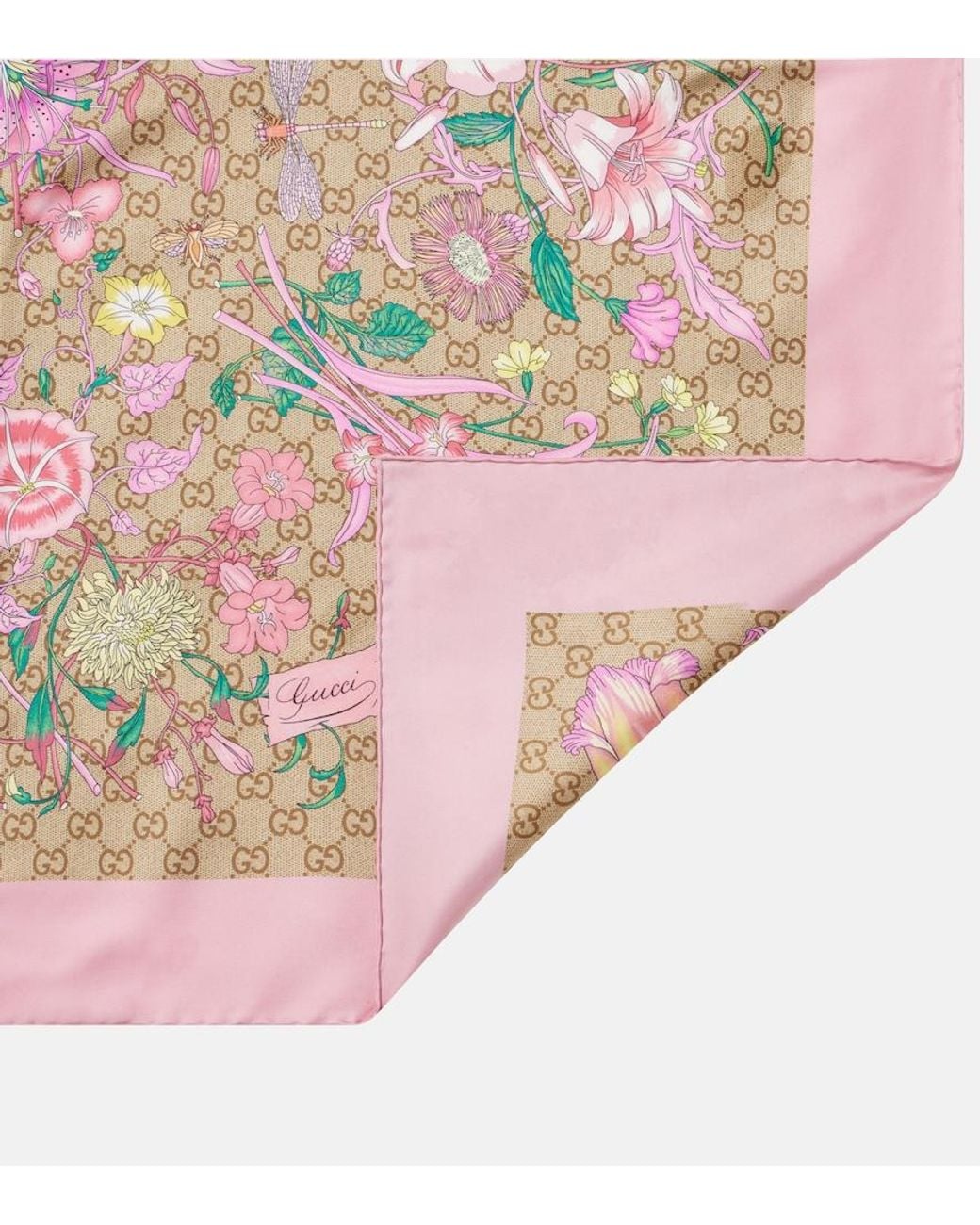 Gucci Pink Gg Flora Silk Twill Scarf