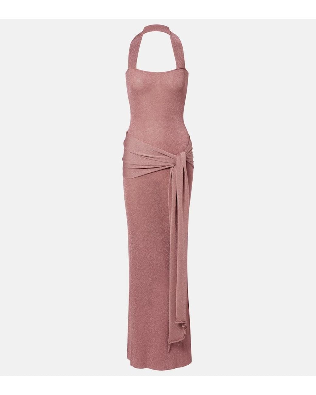 AYA MUSE Purple Knitted Lame Maxi Dress
