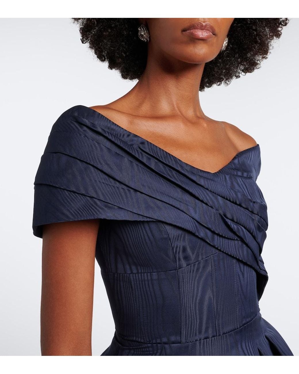 Rebecca Vallance Blue Sapphire Asymmetric Off-Shoulder Midi Dress