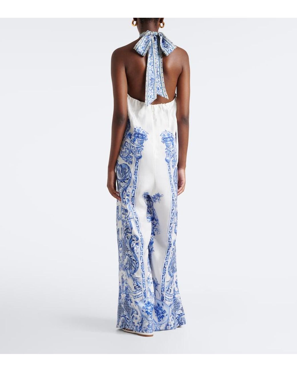 Camilla Blue Floral Crystal-Embellished Silk Jumpsuit