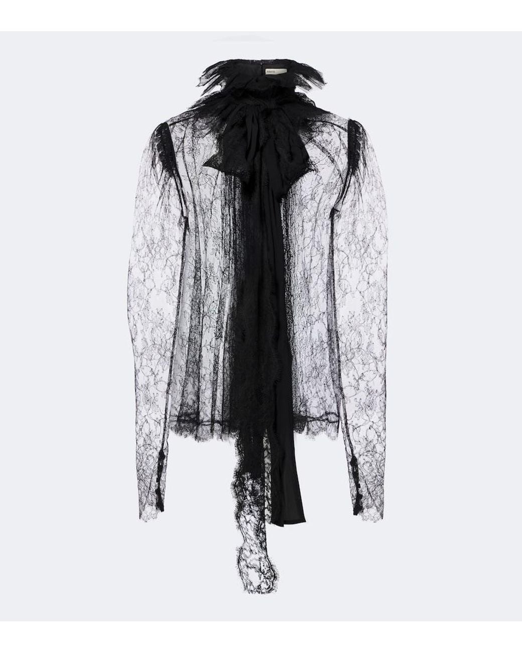 Khaite Black Bonnie Sheer Lace Blouse