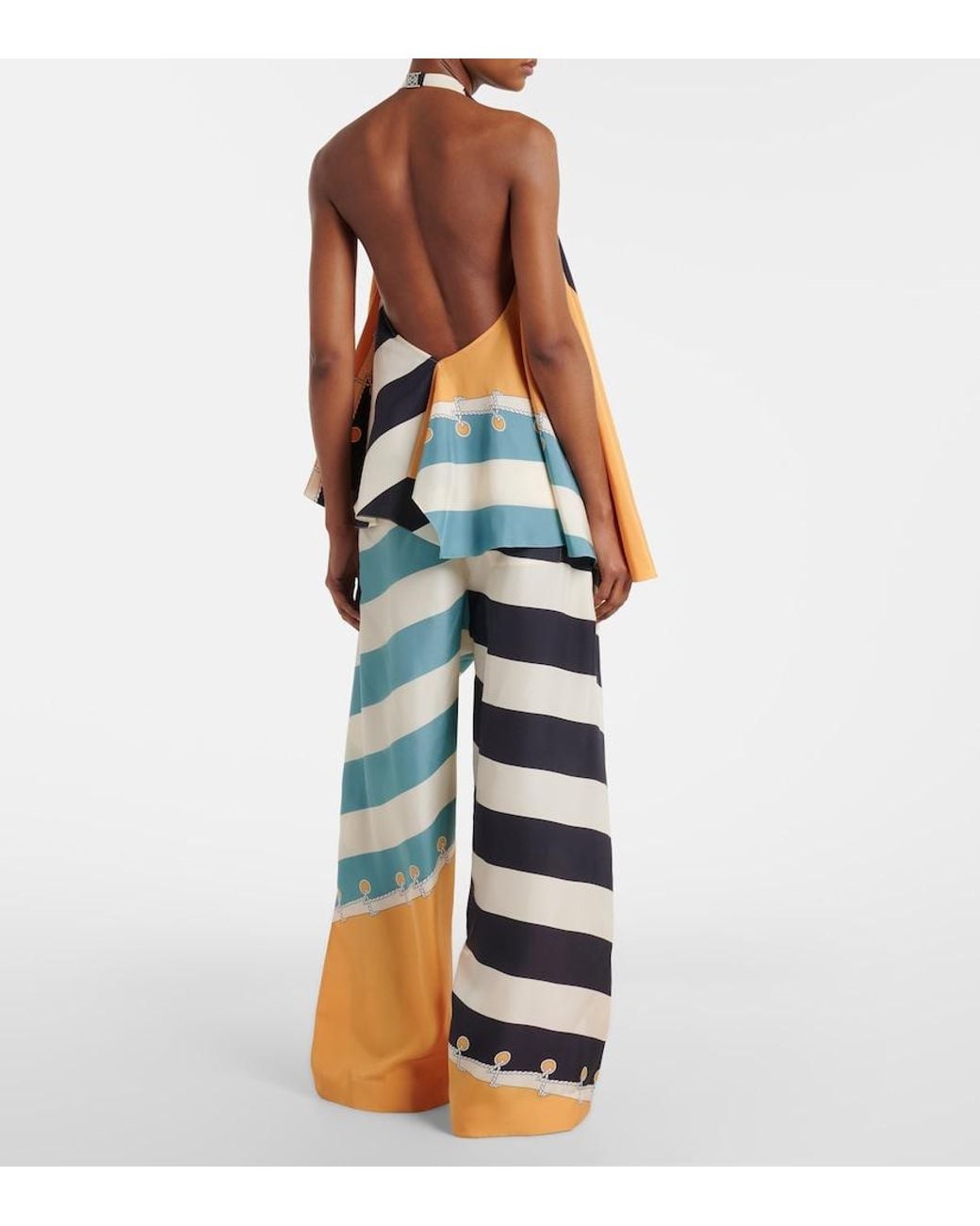 Loewe Blue Printed Silk Wide-Leg Pants