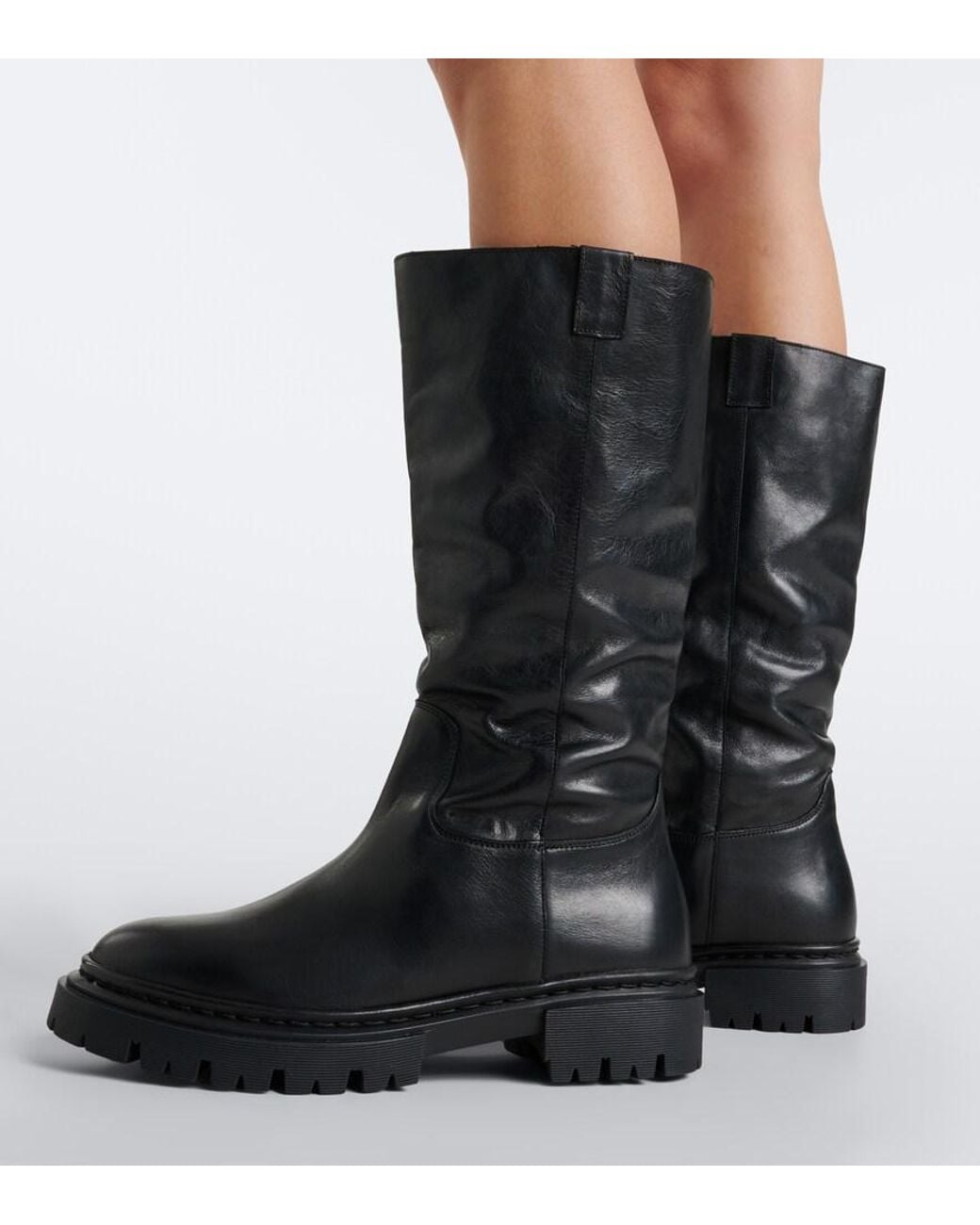 Staud Black Emmett Leather Mid-Calf Boots