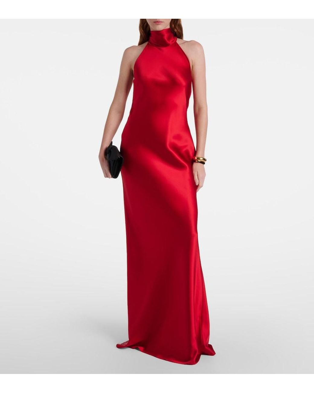 Ralph Lauren Red Halterneck Satin Gown