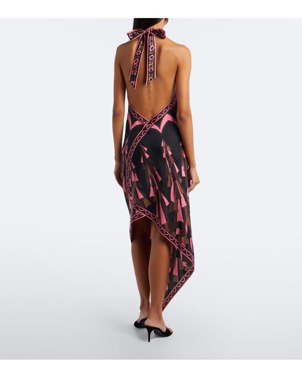Emilio Pucci Red Baiadera Halterneck Silk Twill Midi Dress