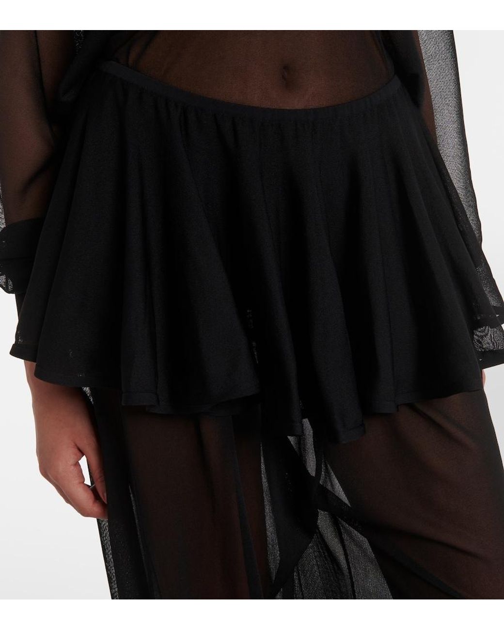 Alaïa Black Mid-Rise Semi-Sheer Wide-Leg Pants