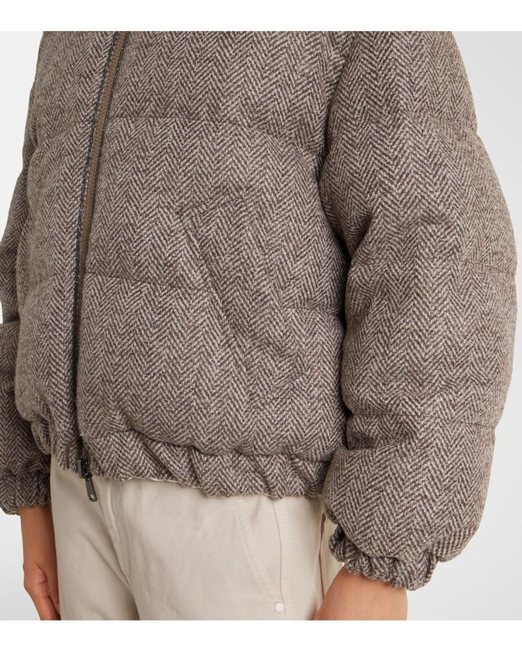 Brunello Cucinelli Brown Wool-Blend Down Jacket