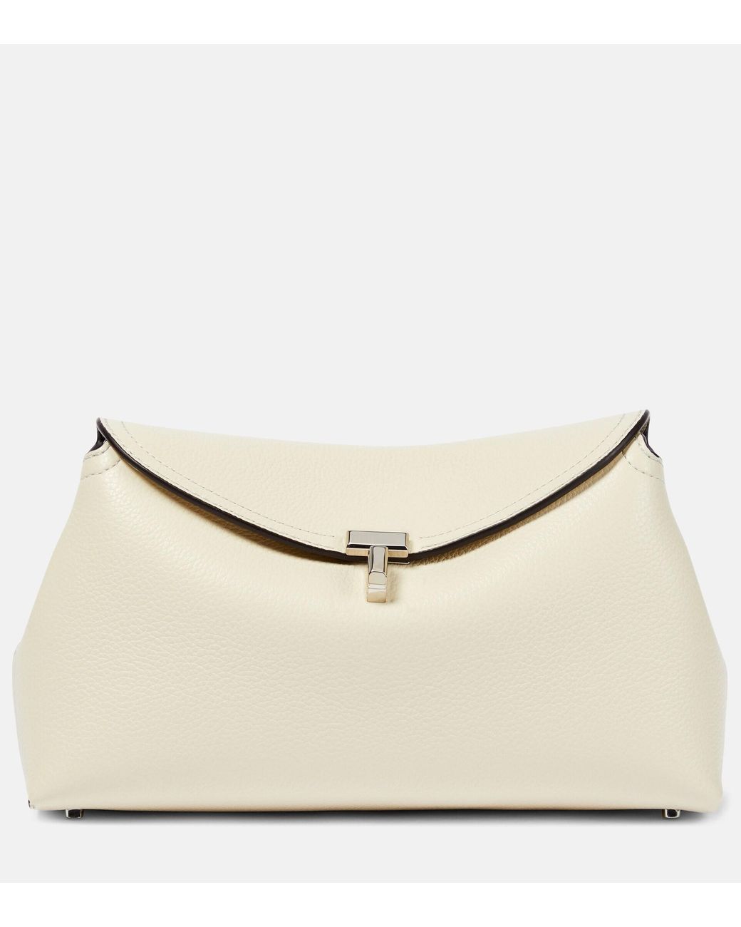 Totême T Lock Small Leather Clutch in Natural | Lyst