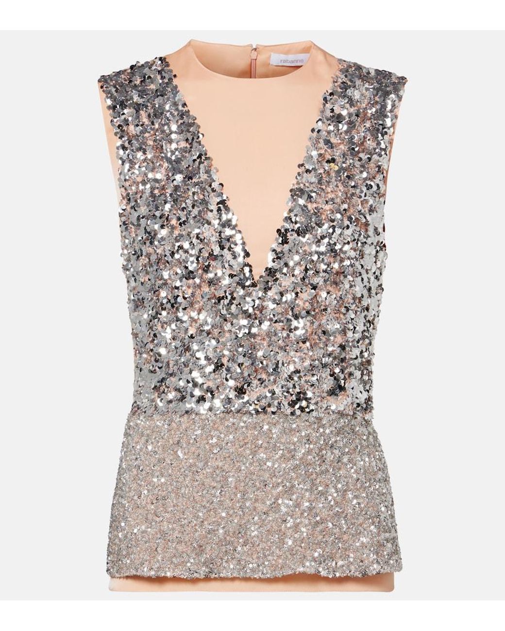 Rabanne Gray Sequined Jersey Top