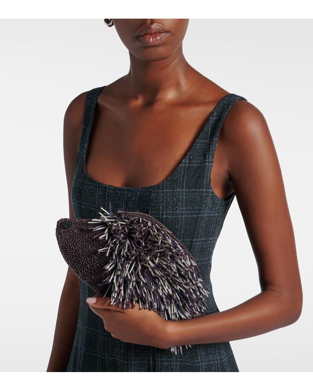 Staud Black Porcupine Beaded Clutch