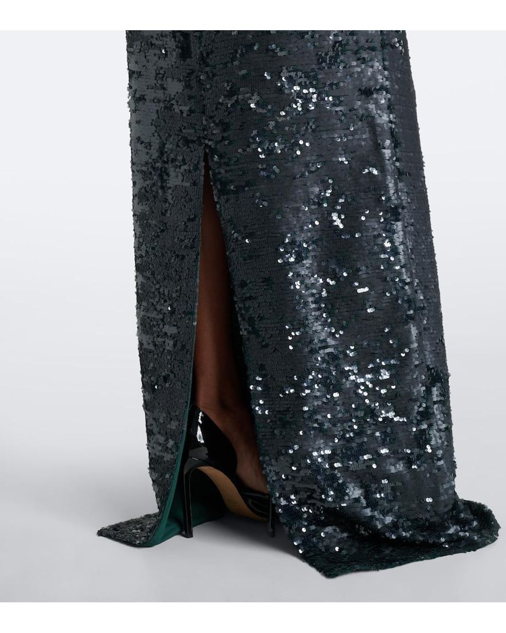 Erdem Black Draped Floral-Applique Sequined Gown