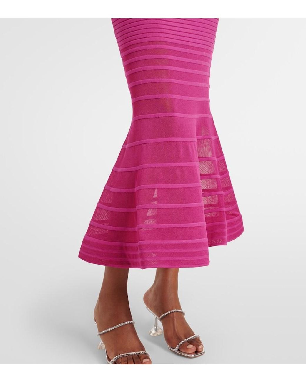 Jonathan Simkhai Pink Vallarie Ribbed-Knit Sheer Midi Dress