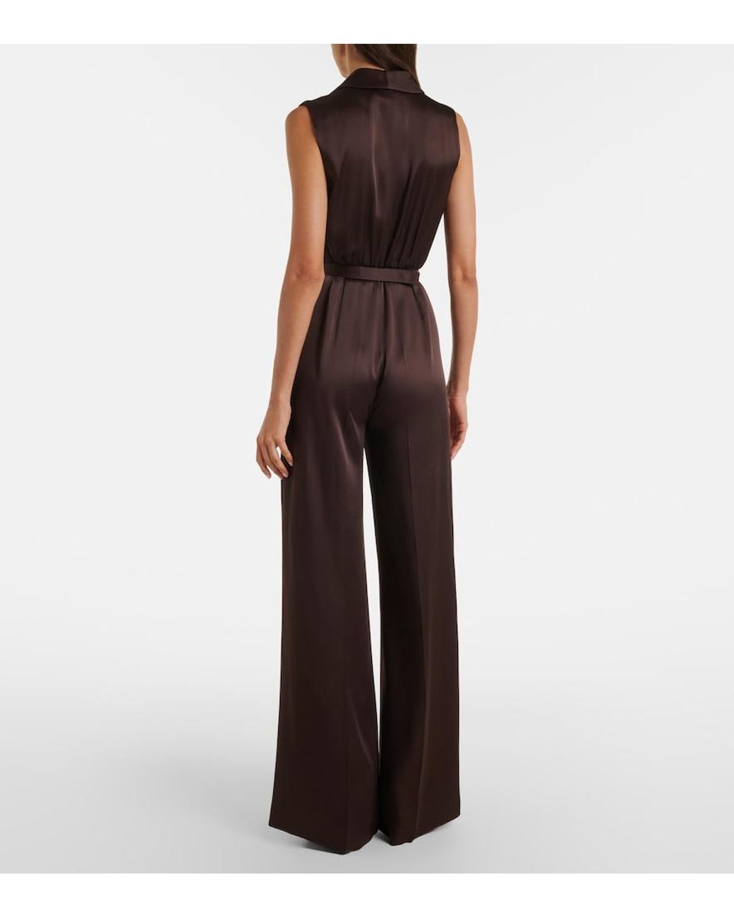 Max Mara Purple Belted Satin Jumpsuit