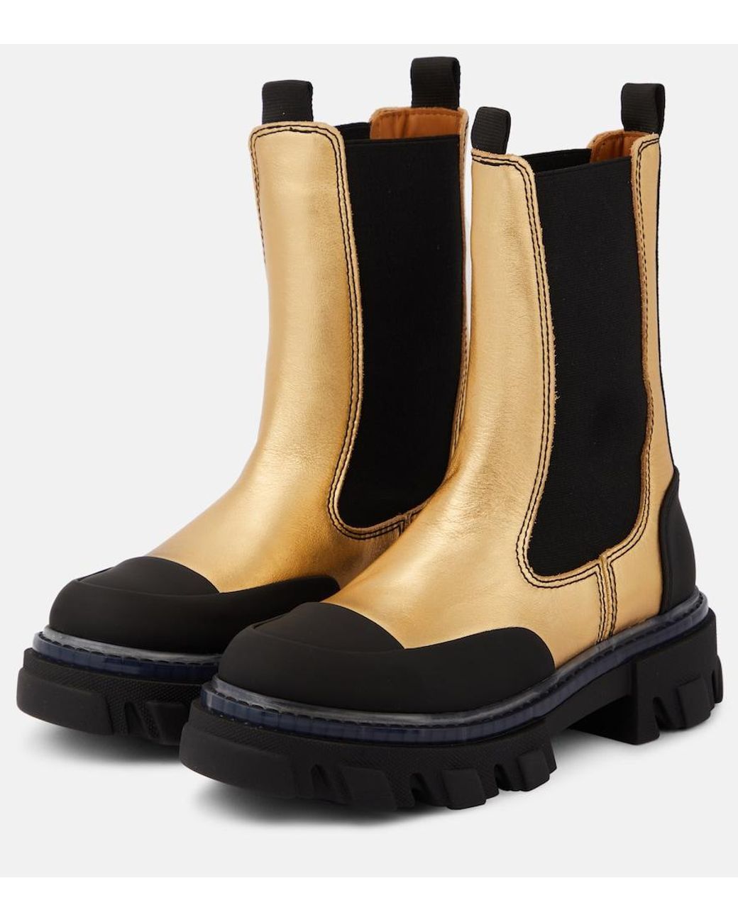 Ganni Black Metallic Leather Chelsea Boots