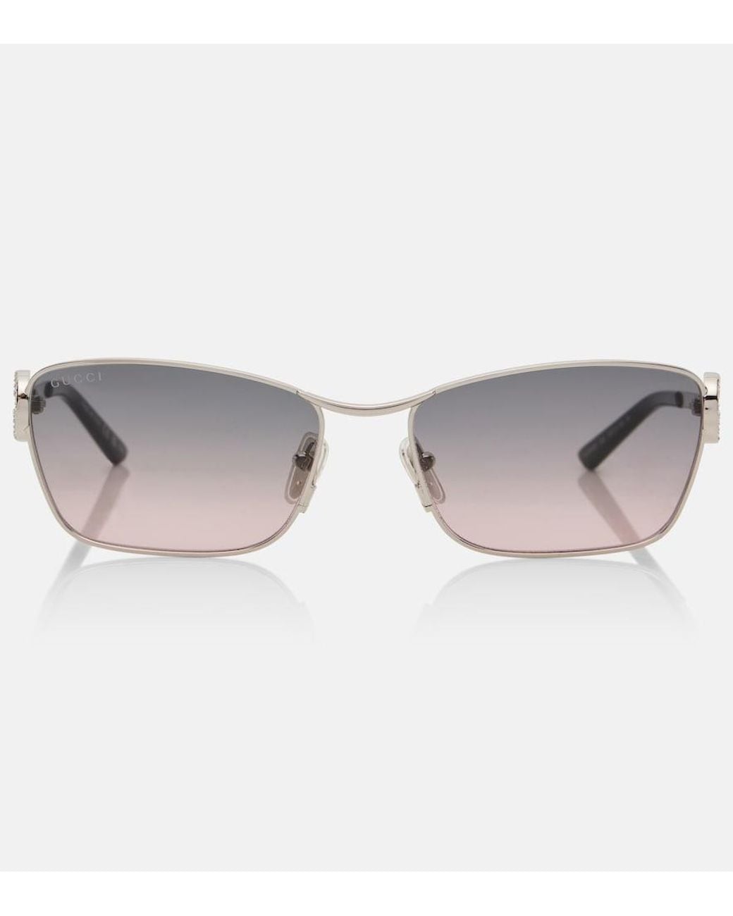 Gucci Gray Interlocking G Crystal-Embellished Rectangular Sunglasses