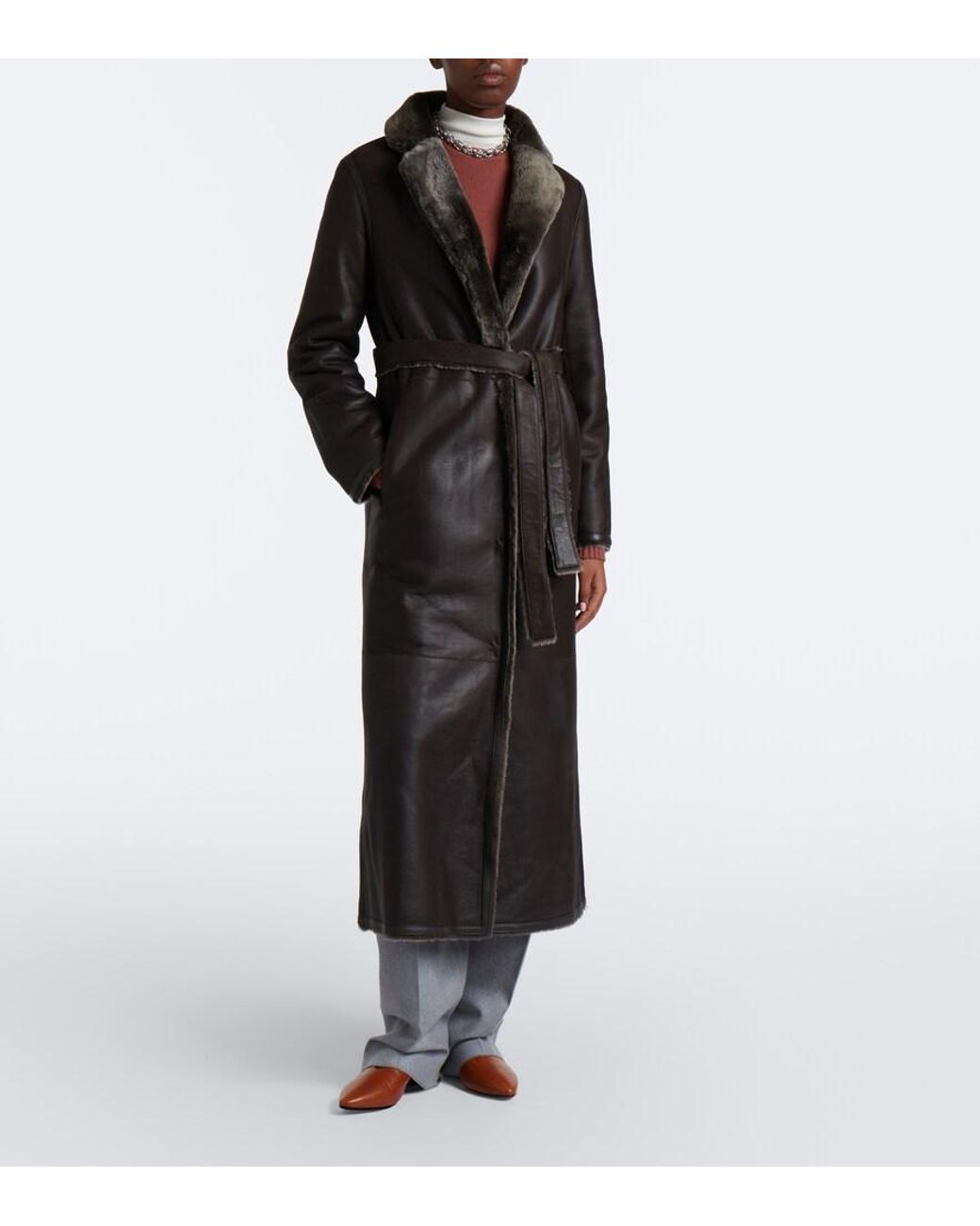 Yves Salomon Black Reversible Shearling And Leather Coat