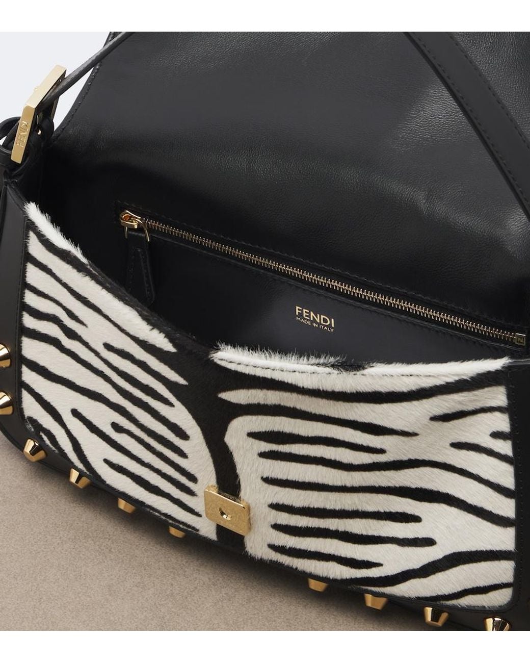 Fendi Metallic Baguette 26424 Calf Hair Shoulder Bag