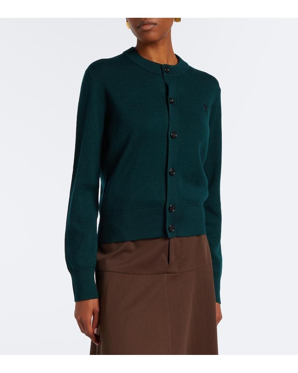 AMI Green Ami De Cour Wool Cardigan