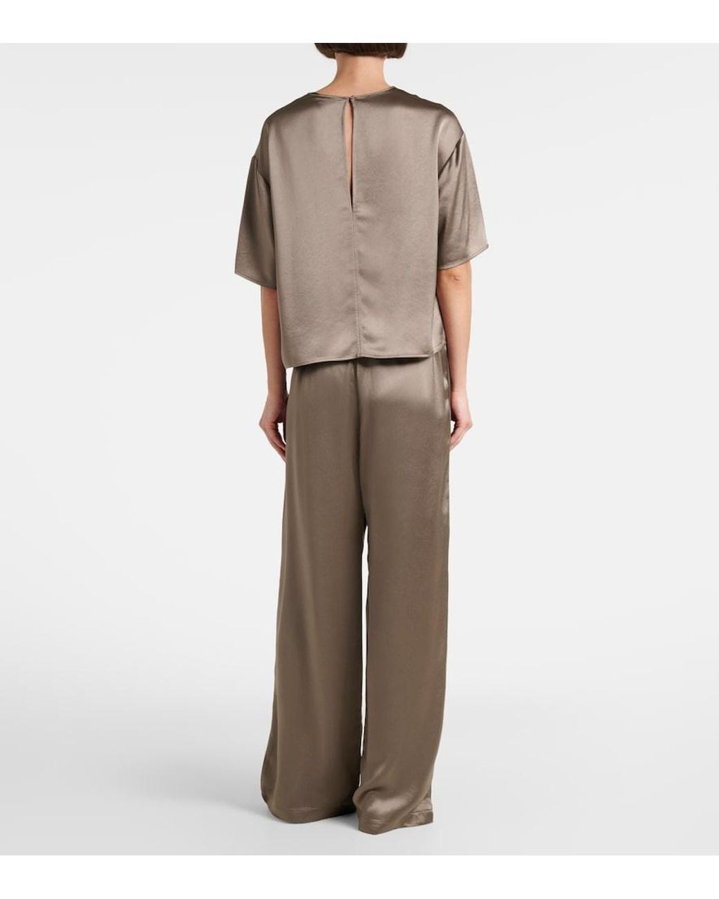 Leset Brown Barb Satin Wide-Leg Pants