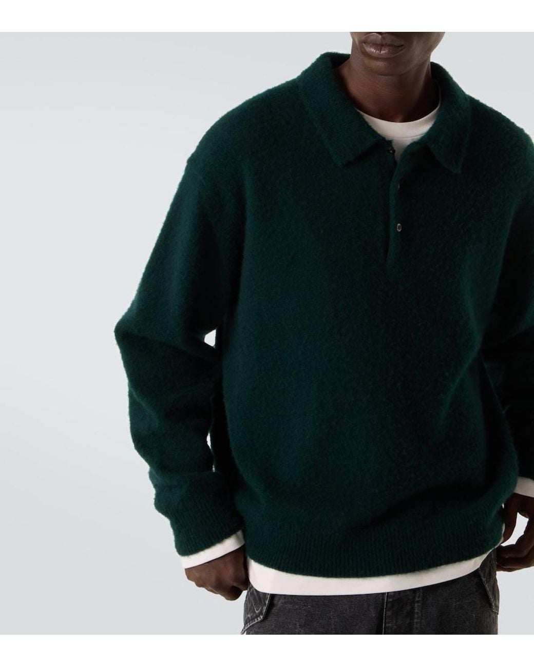 A.PRESSE Green Cashmere Polo Sweater for men