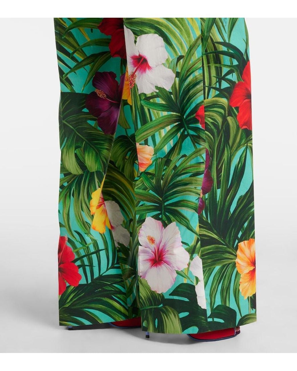 Dolce & Gabbana Green Floral Cotton Wide-Leg Pants